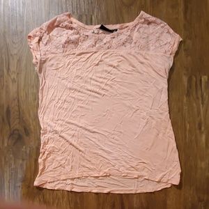 SALE! A.N.A - Pale Pink Tee-Lace Shoulder Neckline
